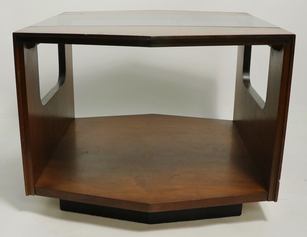 Mid Century Hexagonal Lane End Side Table With Smoked Glass Top - 11