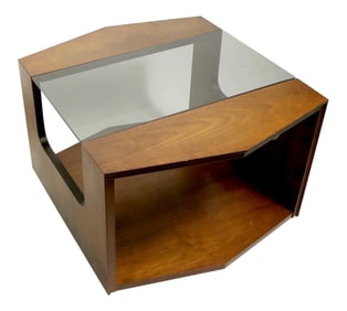 Mid Century Hexagonal Lane End Side Table With Smoked Glass Top