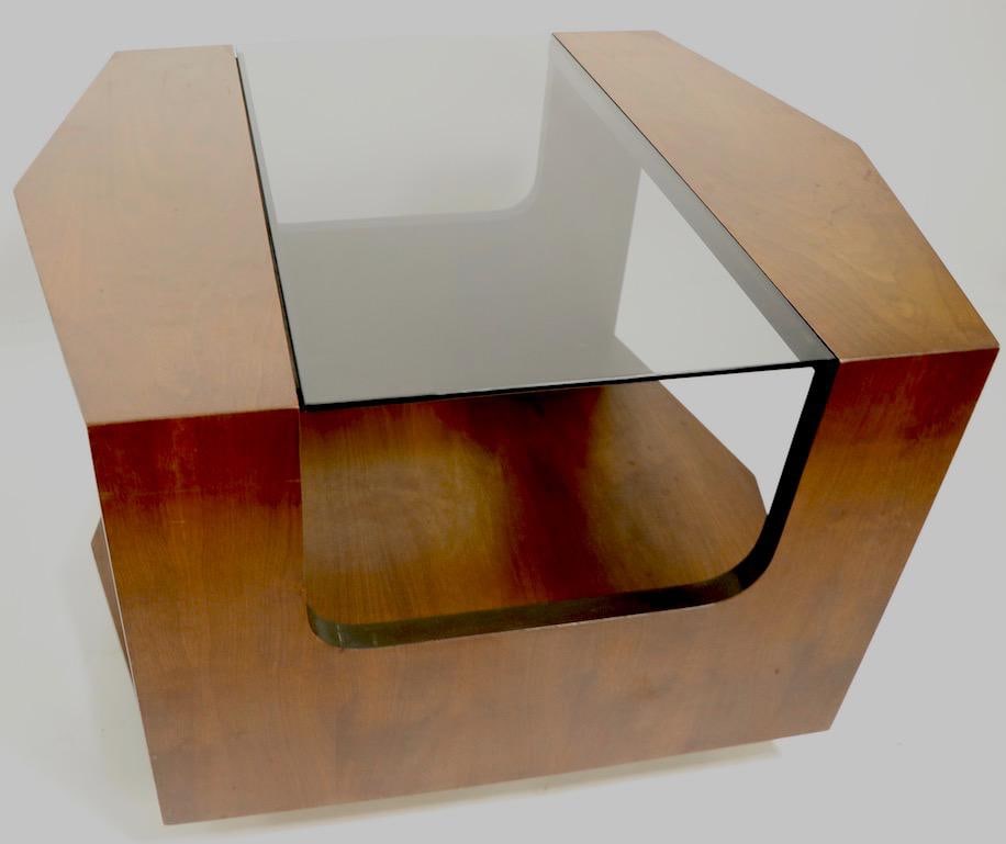 Mid Century Hexagonal Lane End Side Table With Smoked Glass Top - 4