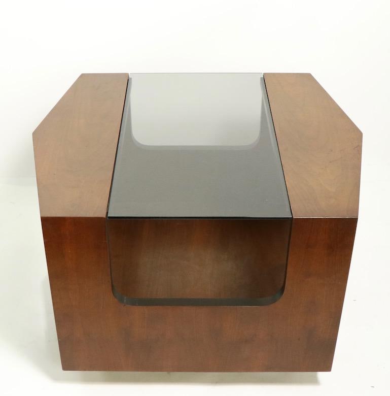 Mid Century Hexagonal Lane End Side Table With Smoked Glass Top - 5