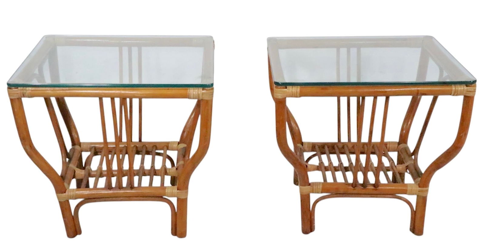Pr. Mid Century Bamboo and Glass End Side Tables After Frankl - 10