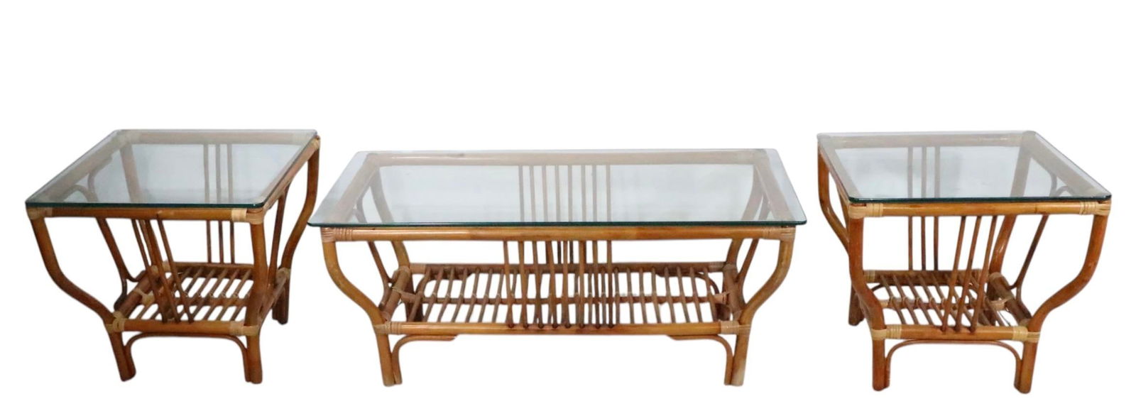 Pr. Mid Century Bamboo and Glass End Side Tables After Frankl - 11