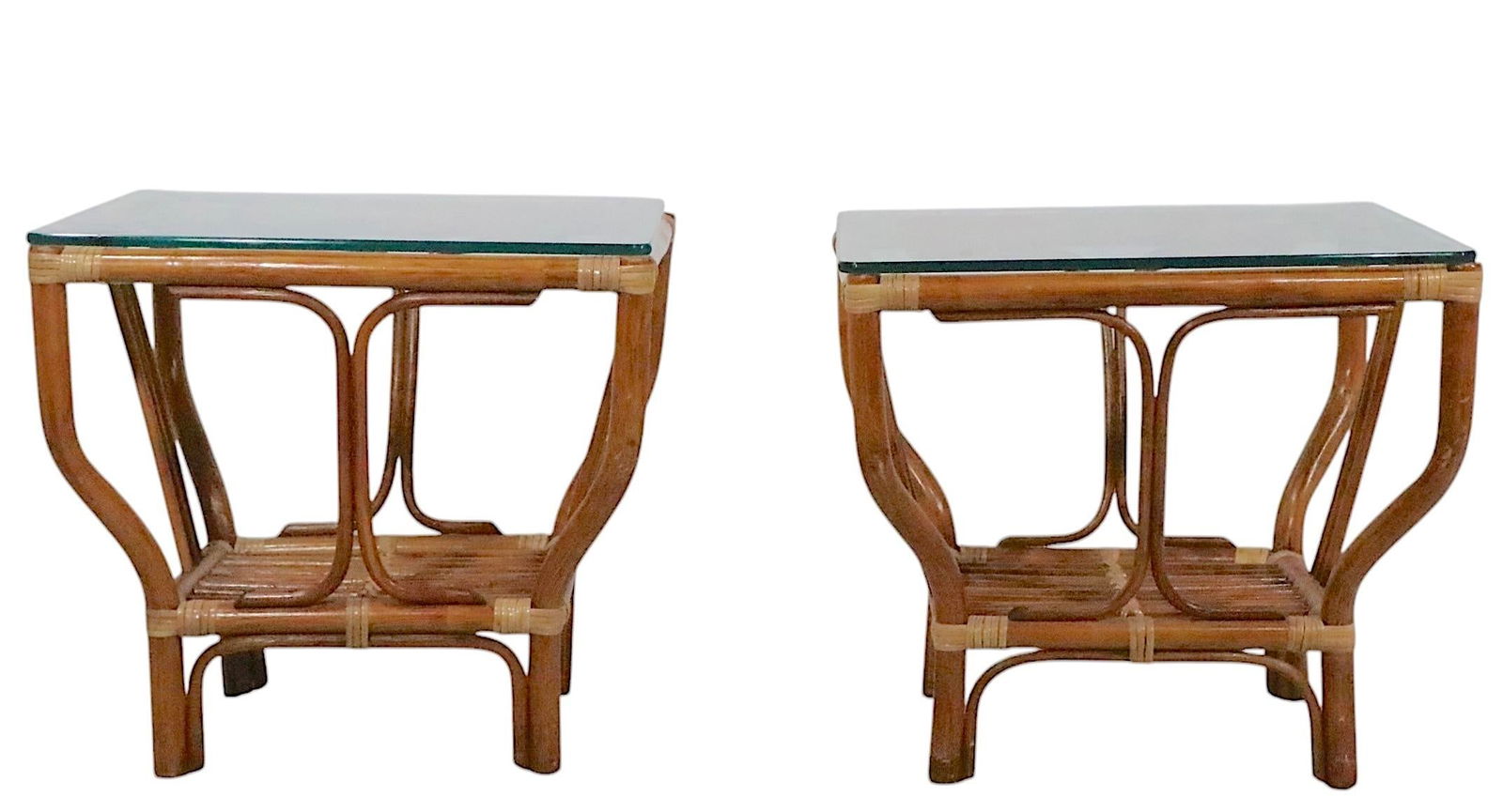 Pr. Mid Century Bamboo and Glass End Side Tables After Frankl - 2