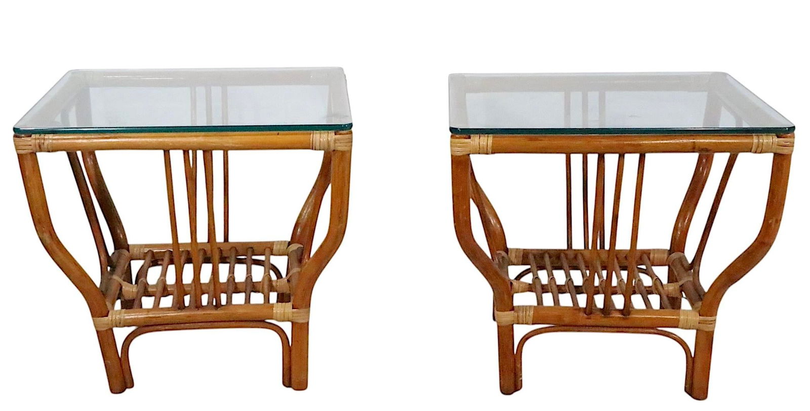 Pr. Mid Century Bamboo and Glass End Side Tables After Frankl - 6