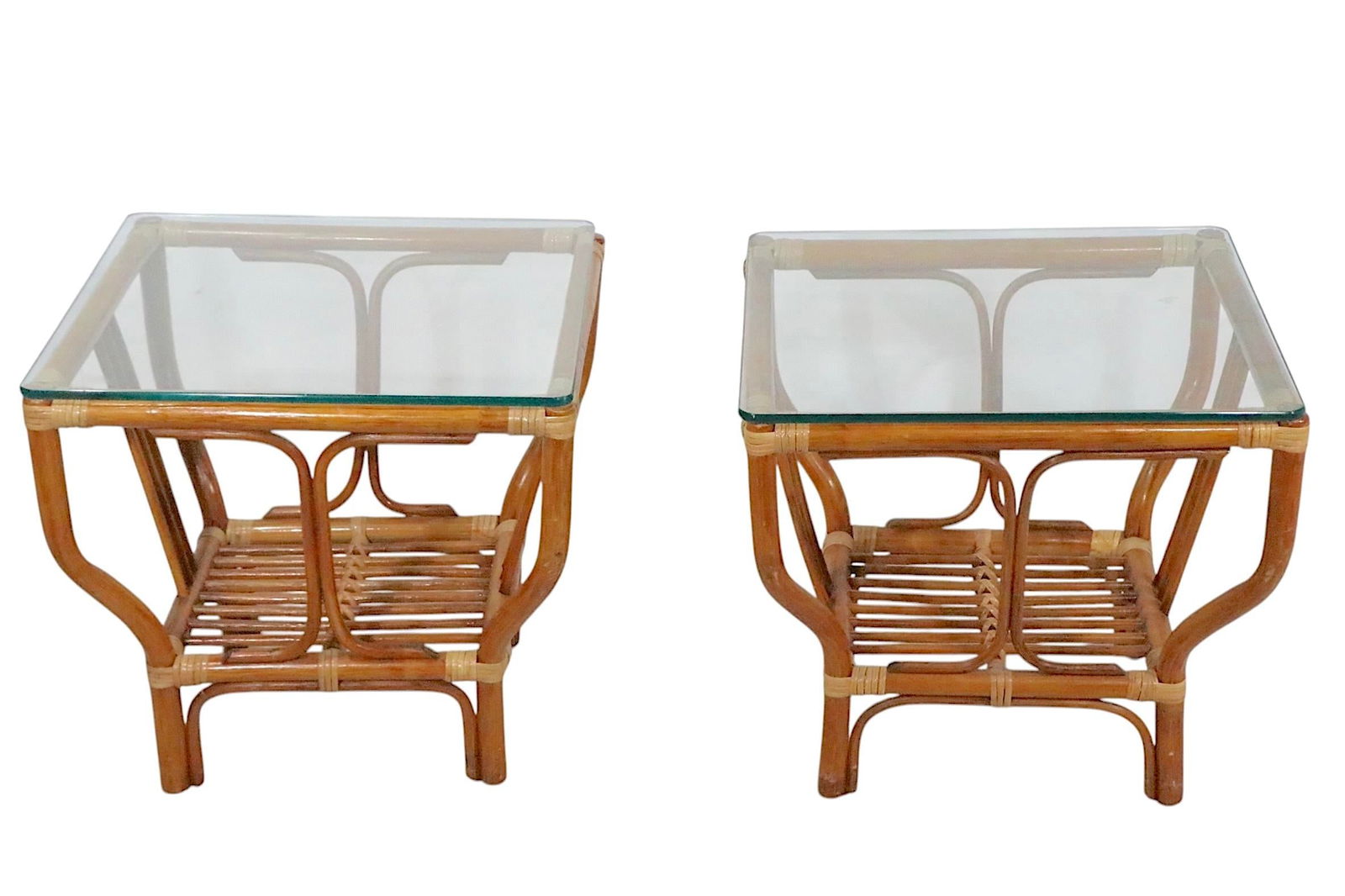 Pr. Mid Century Bamboo and Glass End Side Tables After Frankl - 7