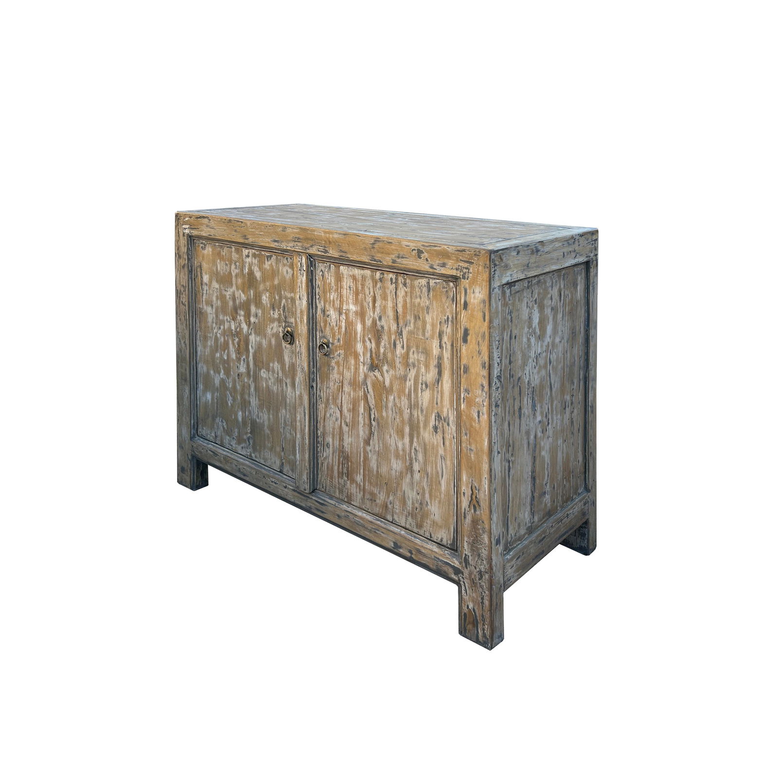 Distressed Tan White 2 Doors Credenza Sideboard Console Table Cabinet - 2