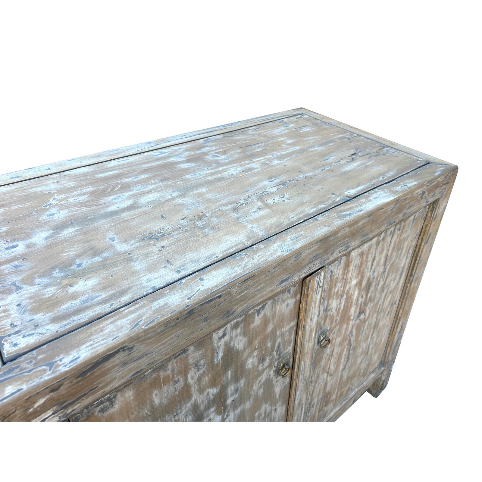 Distressed Tan White 2 Doors Credenza Sideboard Console Table Cabinet - 5