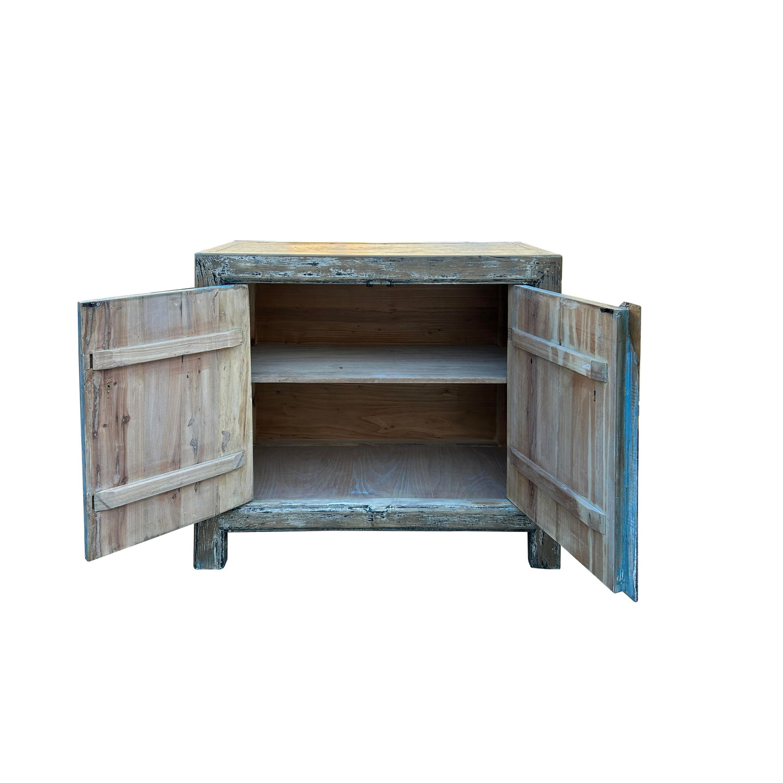 Distressed Tan Blue 2 Doors Credenza Sideboard Console Table Cabinet - 2