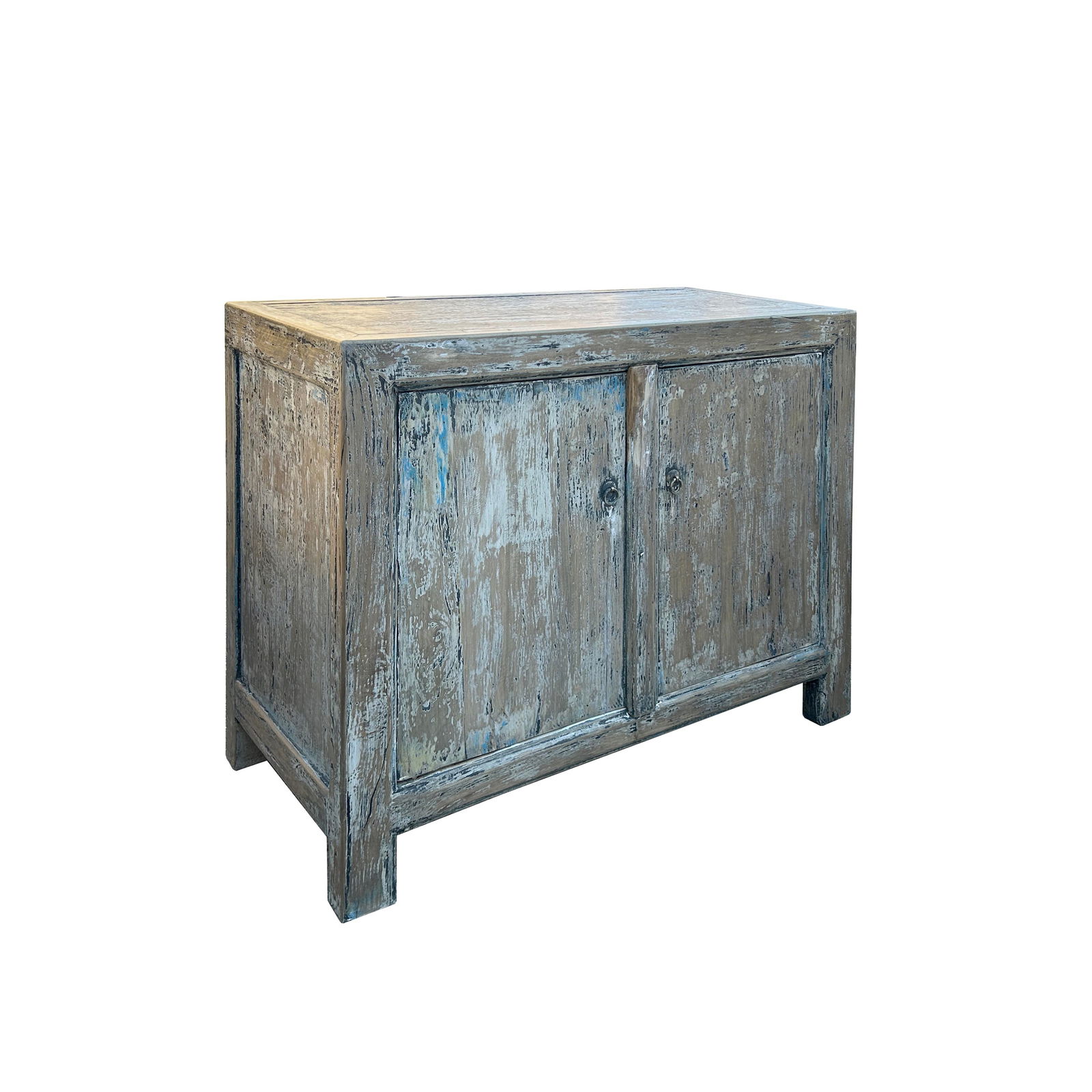 Distressed Tan Blue 2 Doors Credenza Sideboard Console Table Cabinet - 3