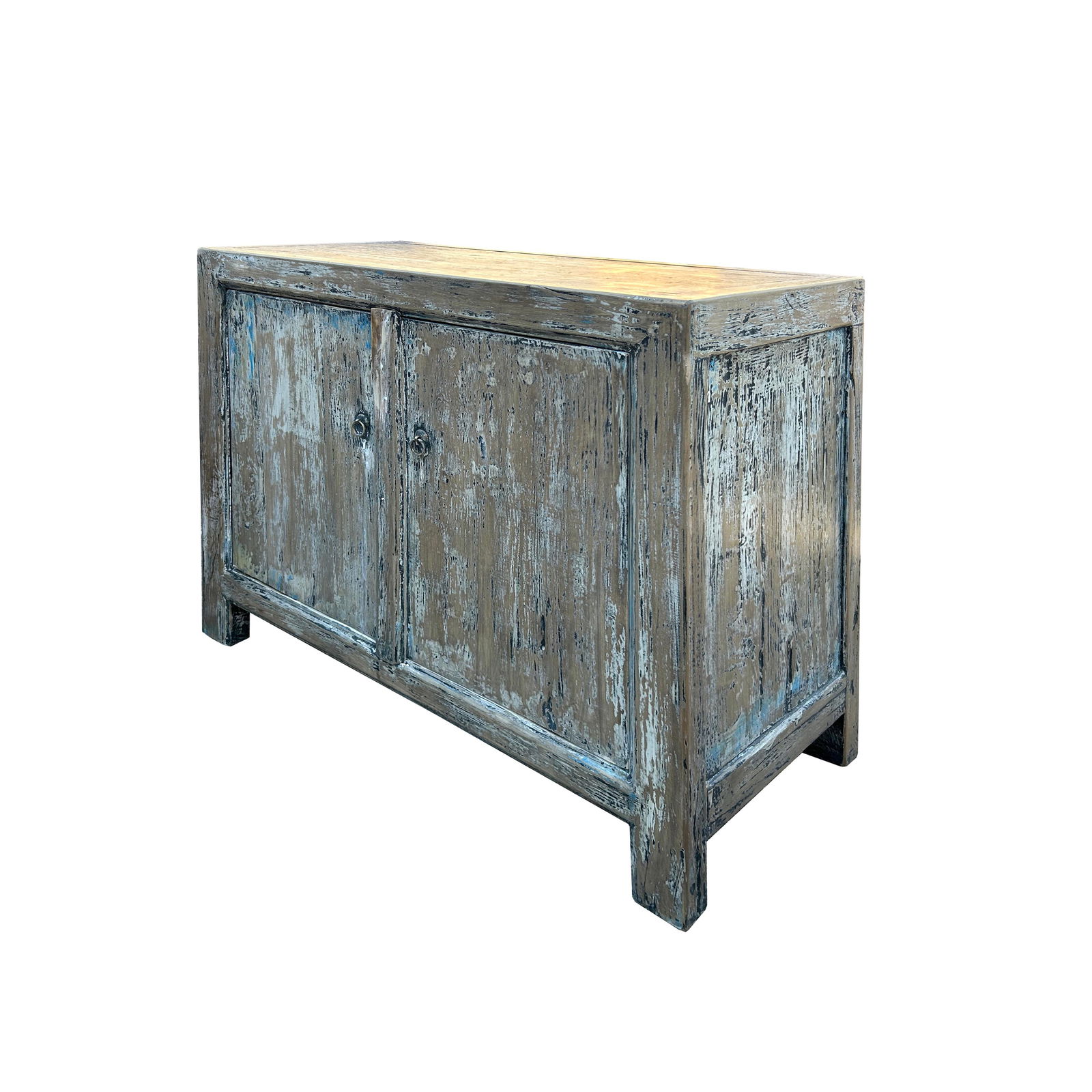 Distressed Tan Blue 2 Doors Credenza Sideboard Console Table Cabinet - 4
