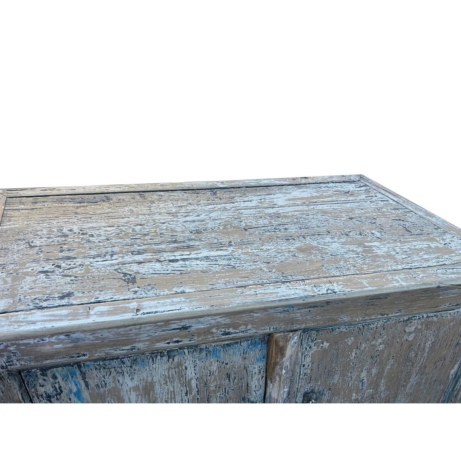 Distressed Tan Blue 2 Doors Credenza Sideboard Console Table Cabinet - 5