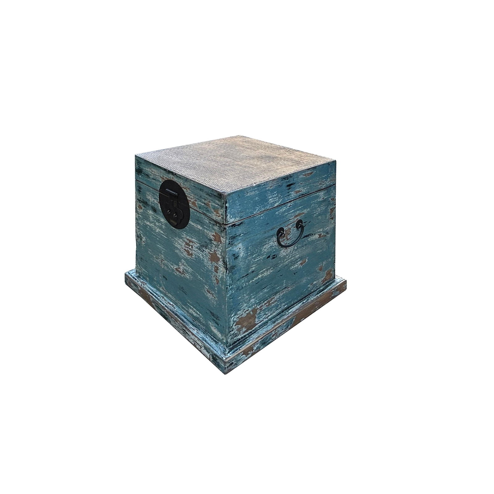 Distressed Pastel Light Blue Square Moon Face Wood Trunk Box - 3