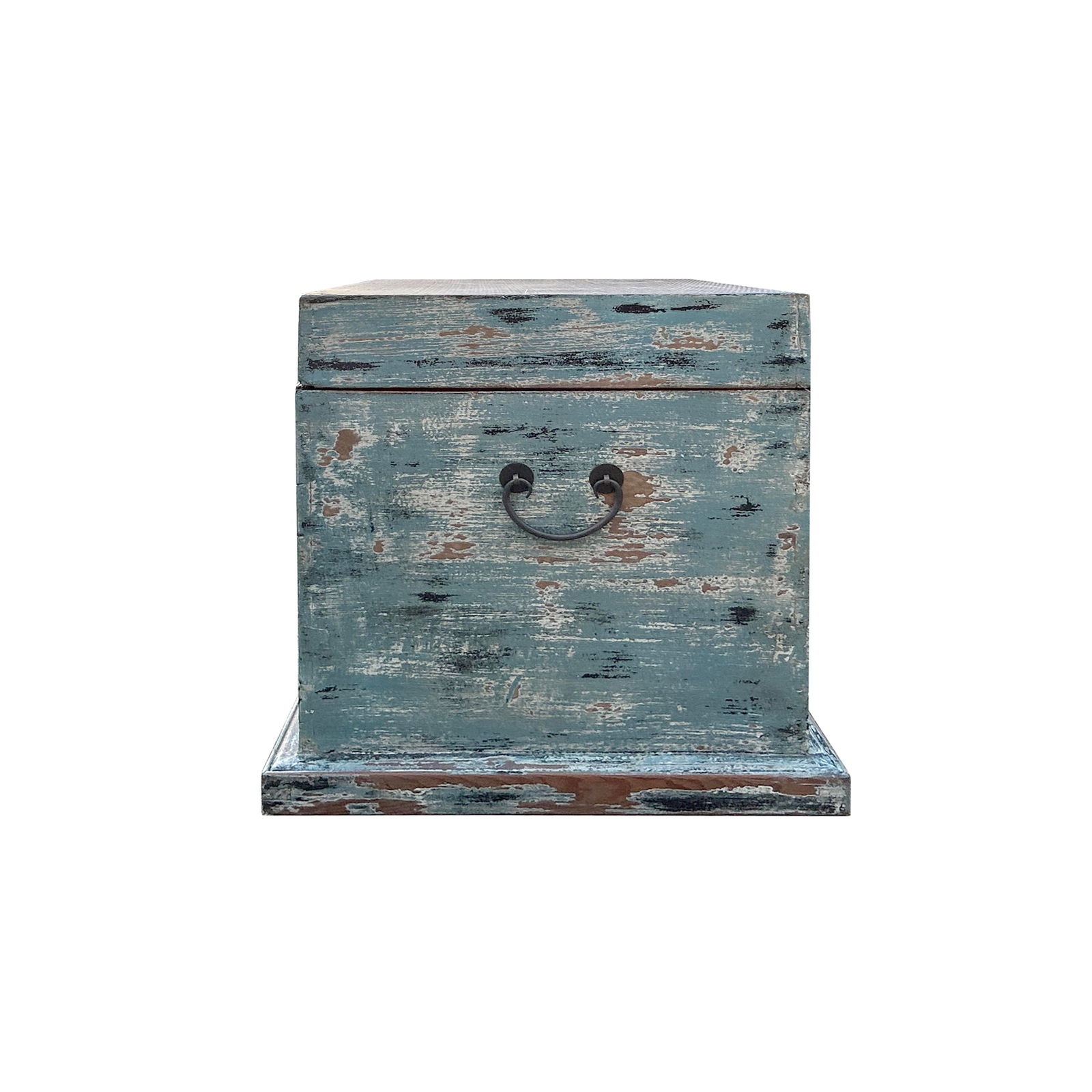 Distressed Pastel Light Blue Square Moon Face Wood Trunk Box - 4