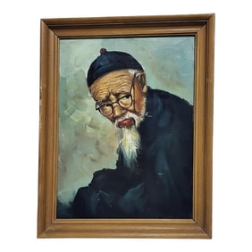 Oil Painting Portrait of a Chinese Man Scholar From Hong Kong