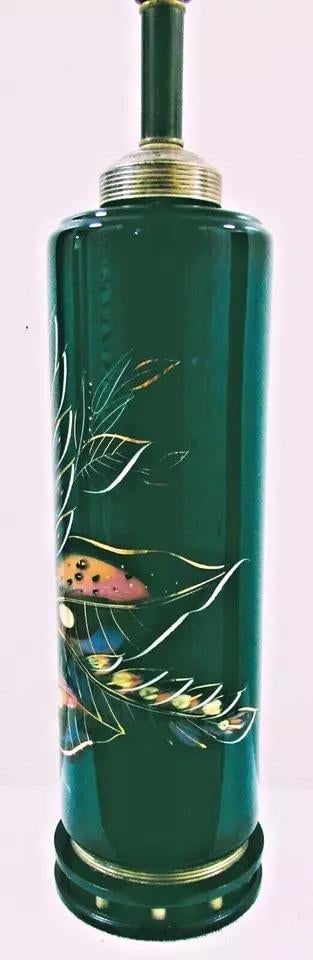 Vintage Sascha Brastoff Hand Painted Table Lamp Signed Green Gold Floral - 4