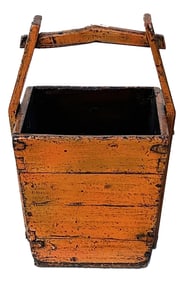 Vintage Rustic Orange Square With Handle Wood Bucket