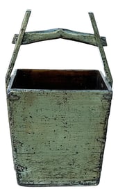Vintage Rustic Gray Square With Handle Wood Bucket