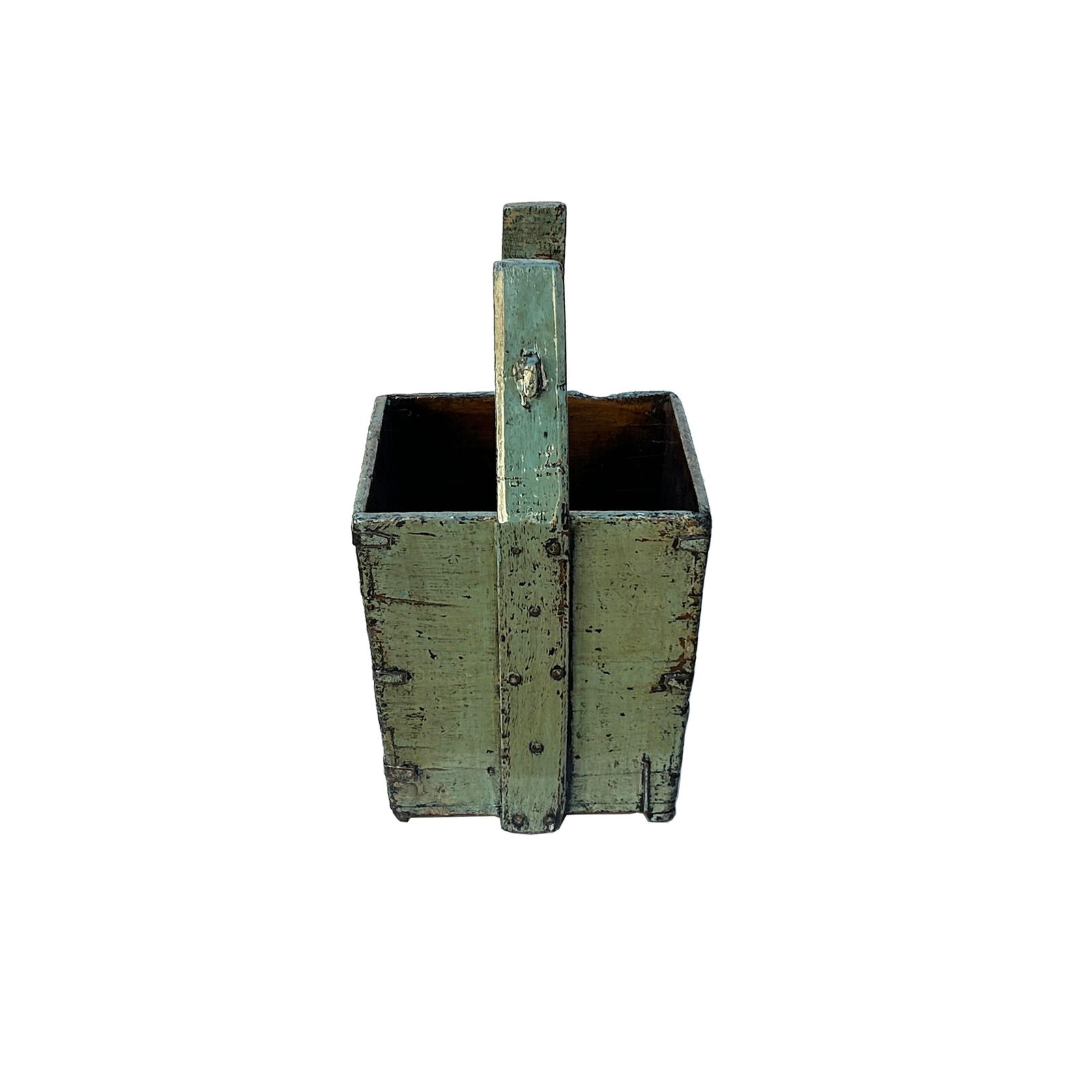 Vintage Rustic Gray Square With Handle Wood Bucket - 2