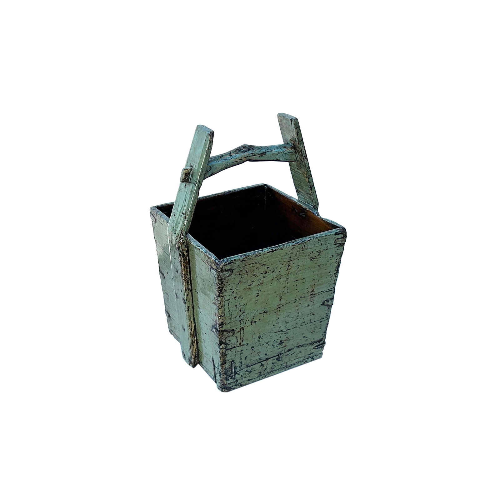Vintage Rustic Gray Square With Handle Wood Bucket - 4