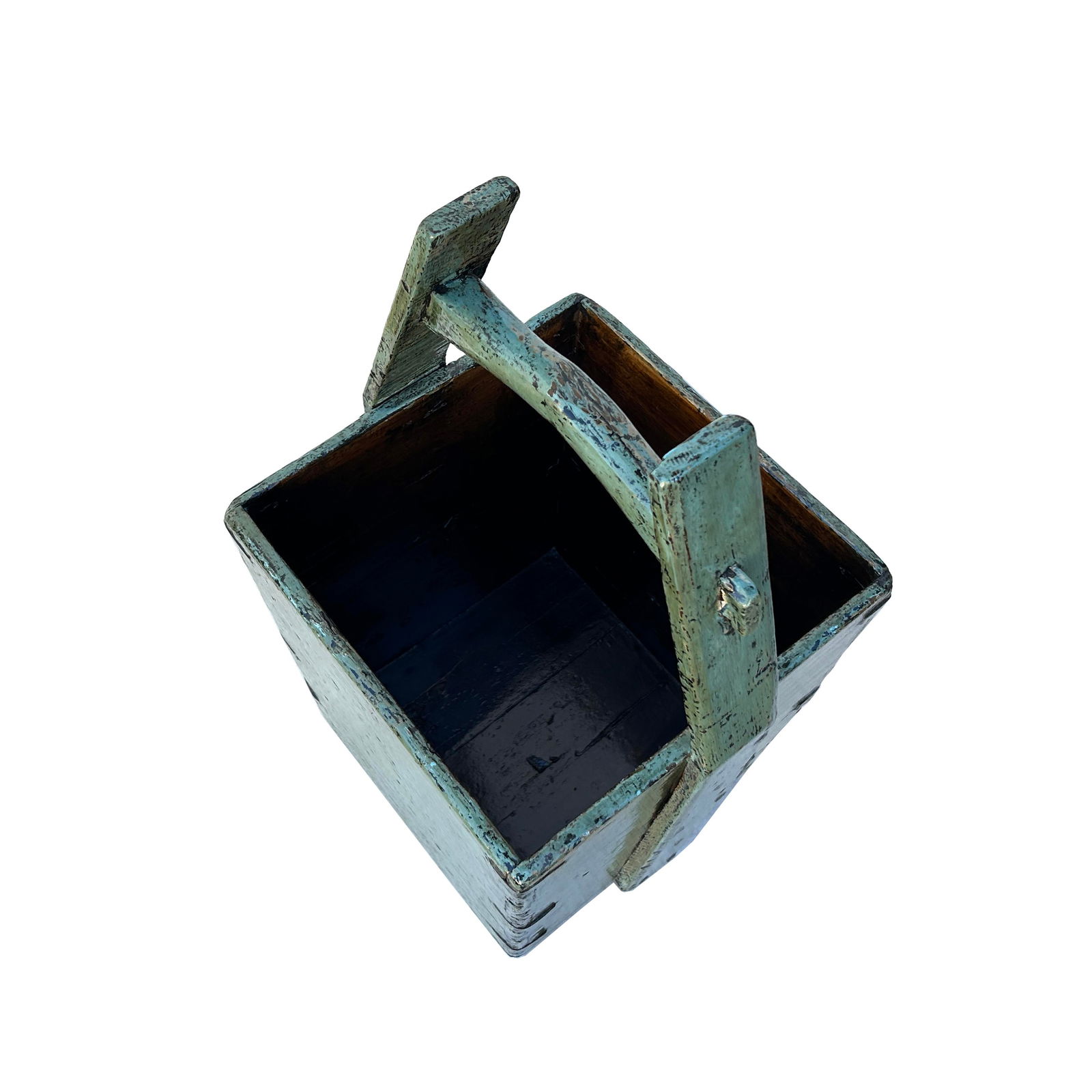 Vintage Rustic Gray Square With Handle Wood Bucket - 5
