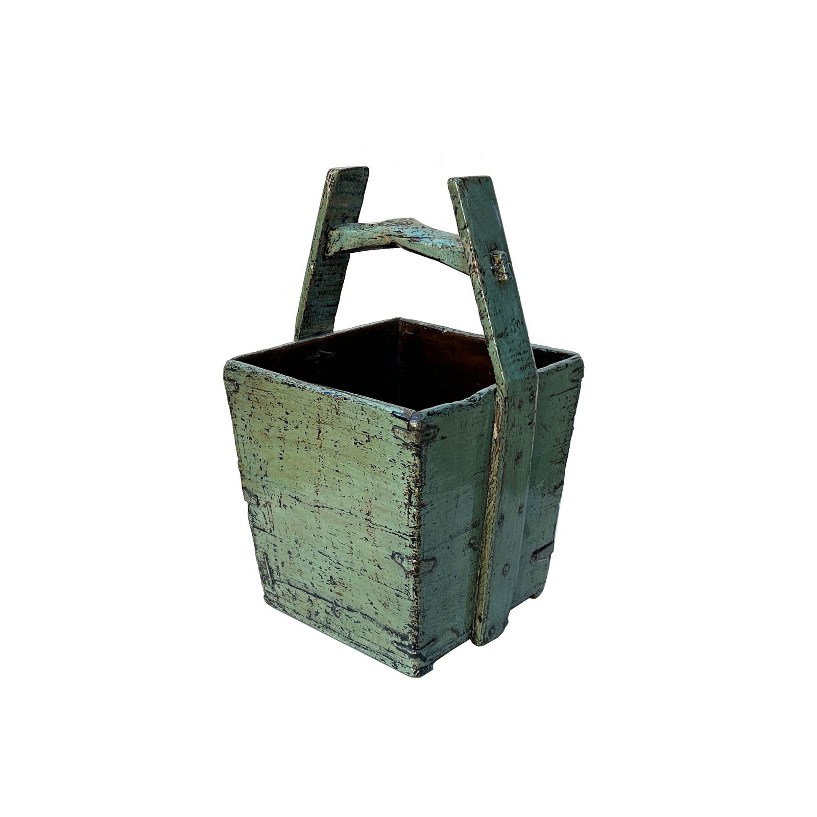 Vintage Rustic Gray Square With Handle Wood Bucket - 6