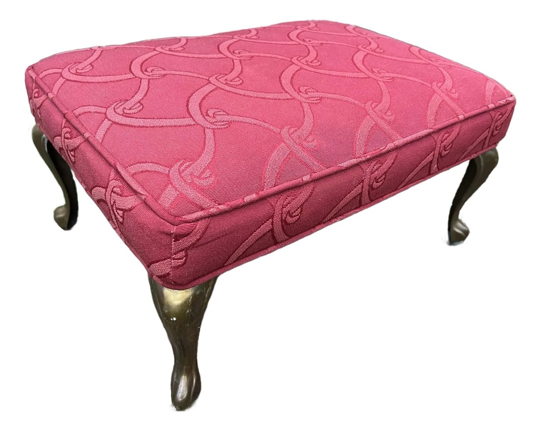 1970s Red Covered Ottoman With Gold Legs (1 of 4)