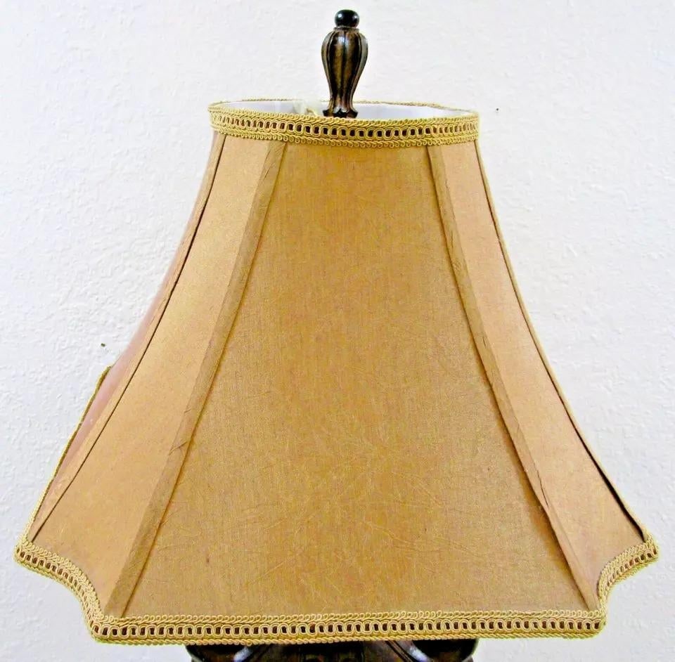 Matched Pair of Sculpted Designer Resin Table Lamps With Silk Shades - 10