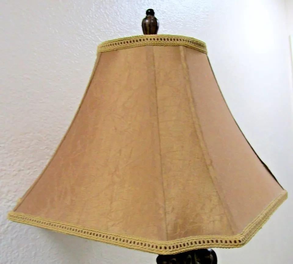 Matched Pair of Sculpted Designer Resin Table Lamps With Silk Shades - 11