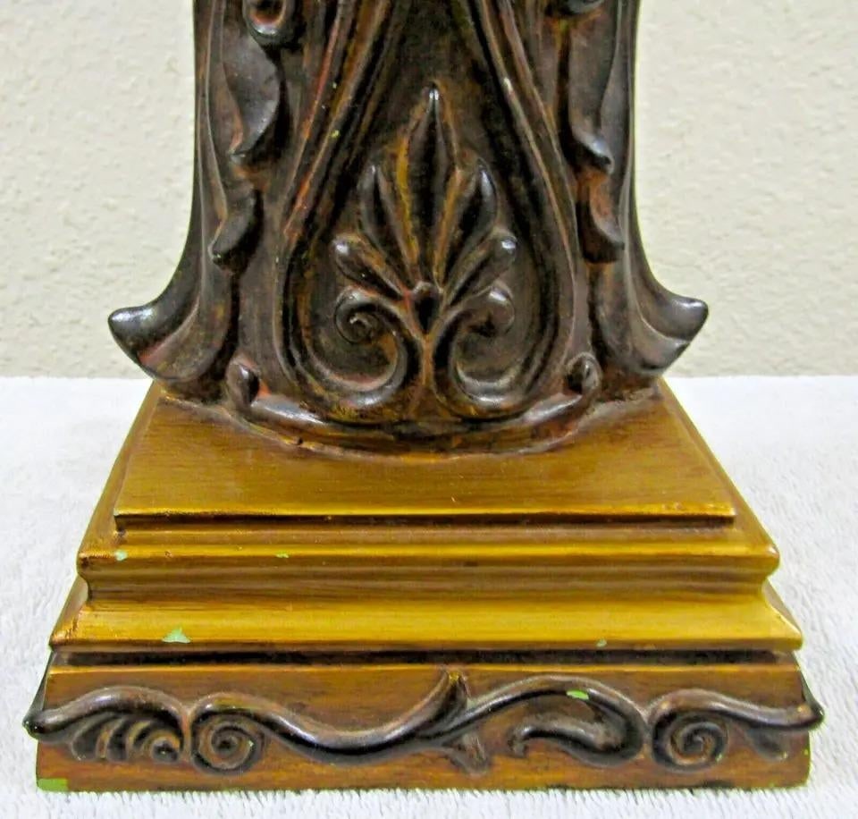 Matched Pair of Sculpted Designer Resin Table Lamps With Silk Shades - 5