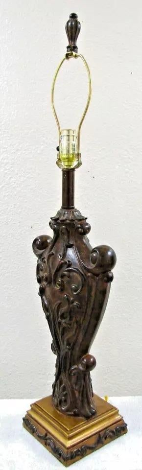 Matched Pair of Sculpted Designer Resin Table Lamps With Silk Shades - 8