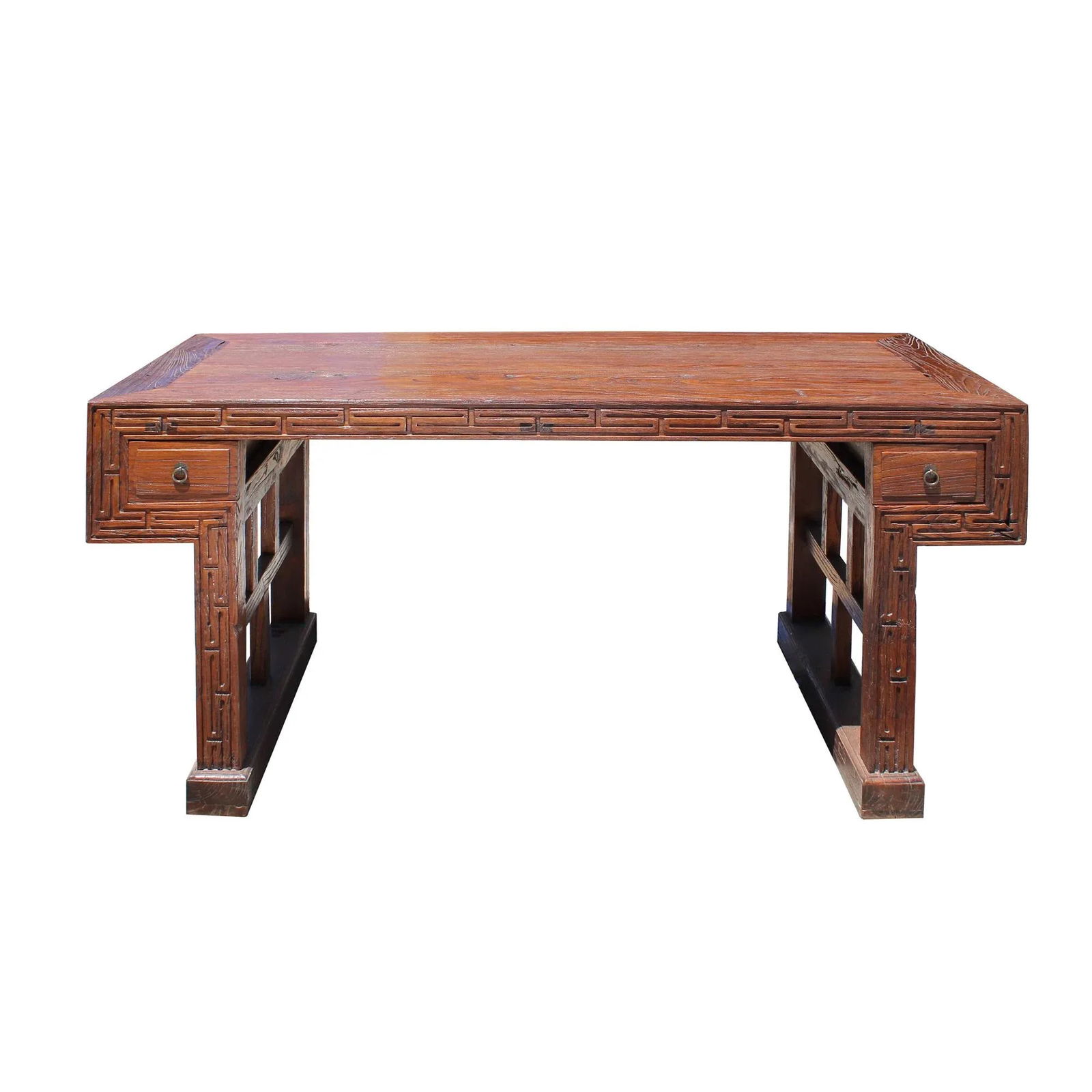 Raw Wood Plank Rectangular Contemporary Wood Base Desk Table - 2