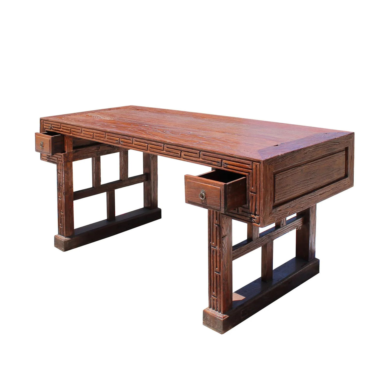 Raw Wood Plank Rectangular Contemporary Wood Base Desk Table - 4