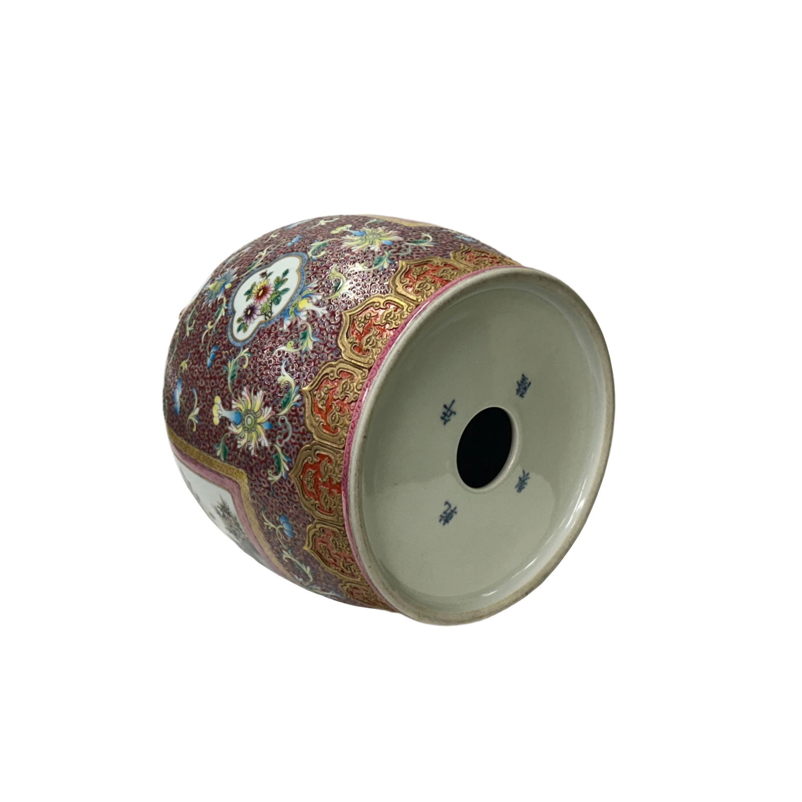 Chinese Pink Red Famille Rose Paint Oval Bell Shape Porcelain Display Vessel - 2