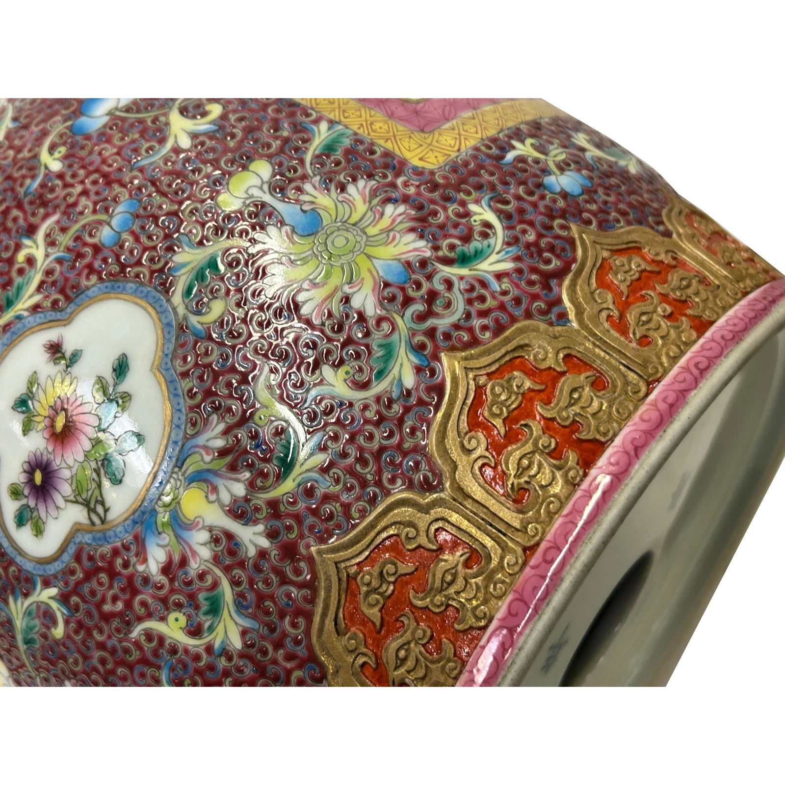 Chinese Pink Red Famille Rose Paint Oval Bell Shape Porcelain Display Vessel - 6