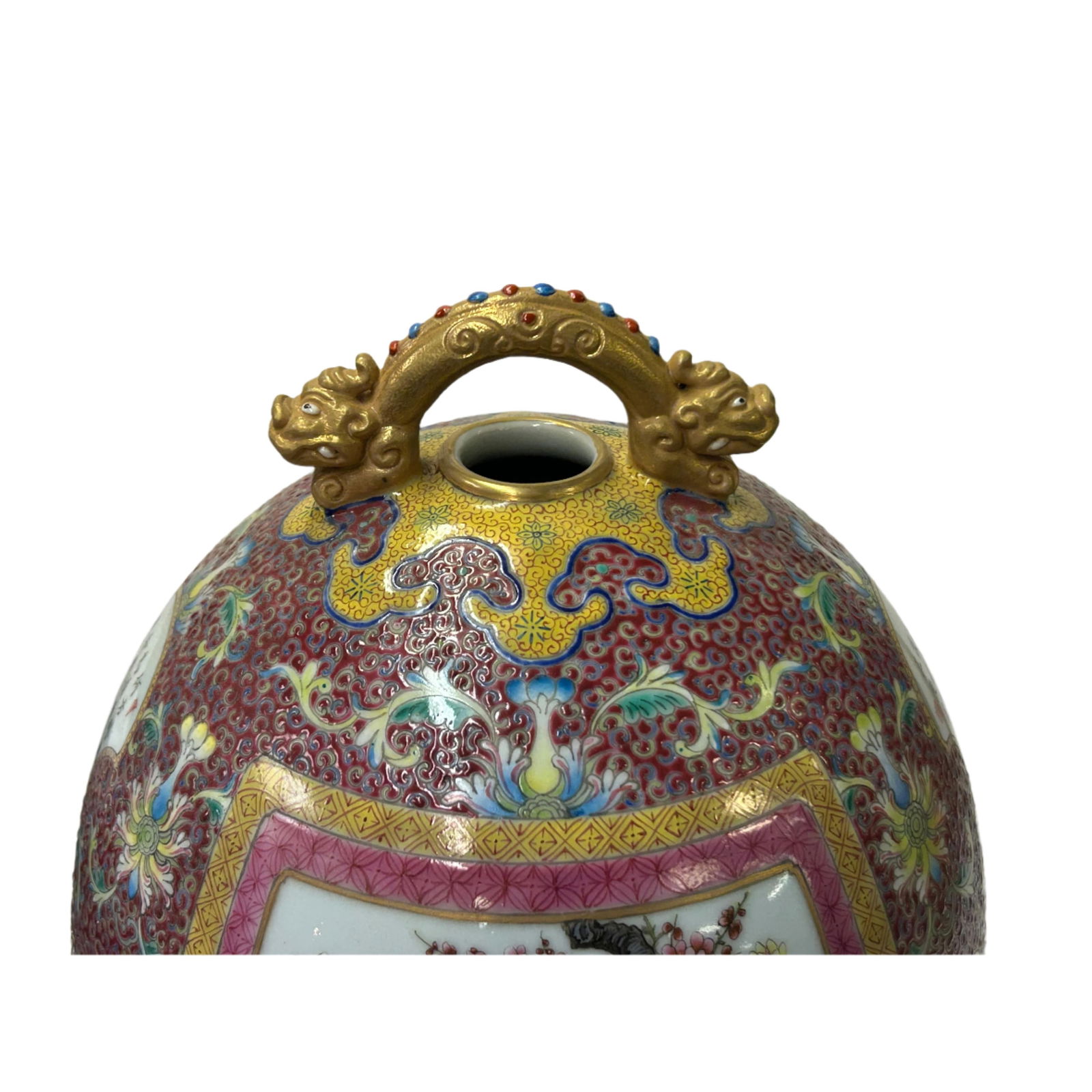 Chinese Pink Red Famille Rose Paint Oval Bell Shape Porcelain Display Vessel - 7