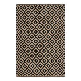 Navaho Kilim Beige Black Wool Rug - 6'6" X 9'7"