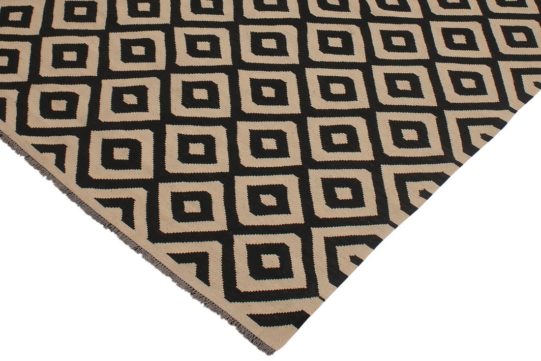 Navaho Kilim Beige Black Wool Rug - 6'6" X 9'7" - 3