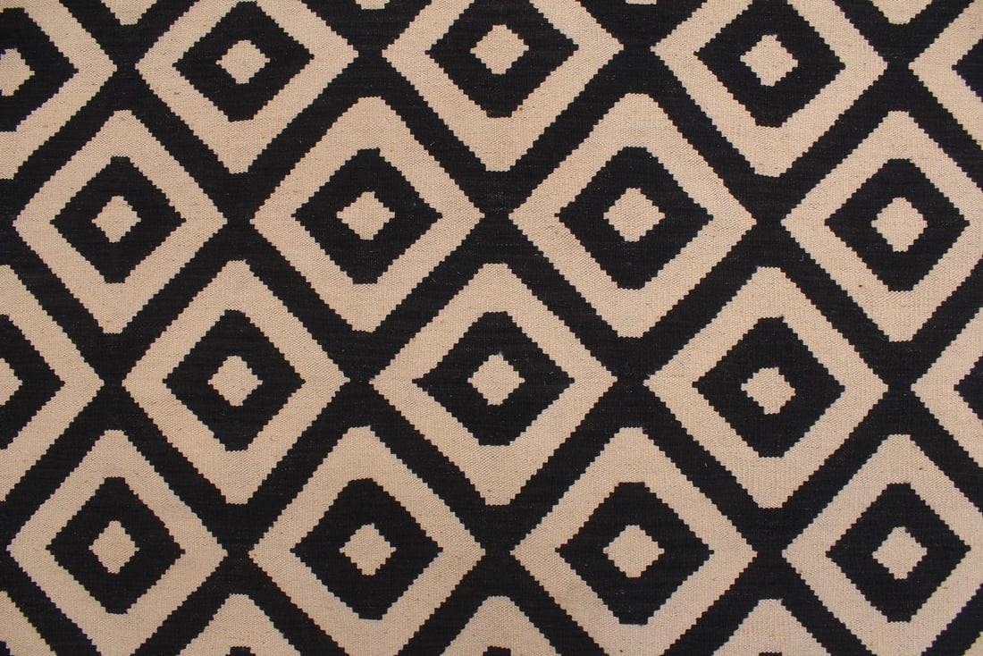 Navaho Kilim Beige Black Wool Rug - 6'6" X 9'7" - 4
