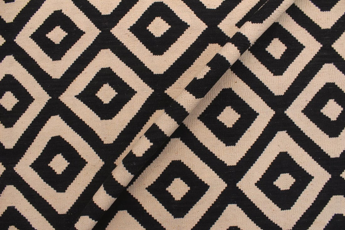 Navaho Kilim Beige Black Wool Rug - 6'6" X 9'7" - 5