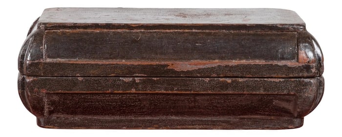 Small Antique Chinese Dowry Basket with Distressed Brown Patina