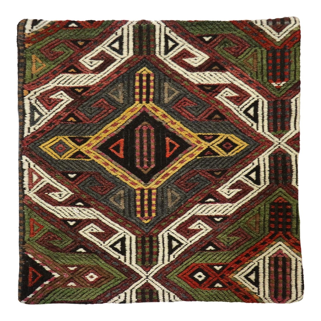 Pasargad Home Vintage Kilim Pillow Case, Multicolor: This unique Turkish vintage handwoven kilim pillow Cover is made up of wool. Kilims are produced by tightly interweaving the warp and weft strands of the weave to produce a flat surface with no pile.