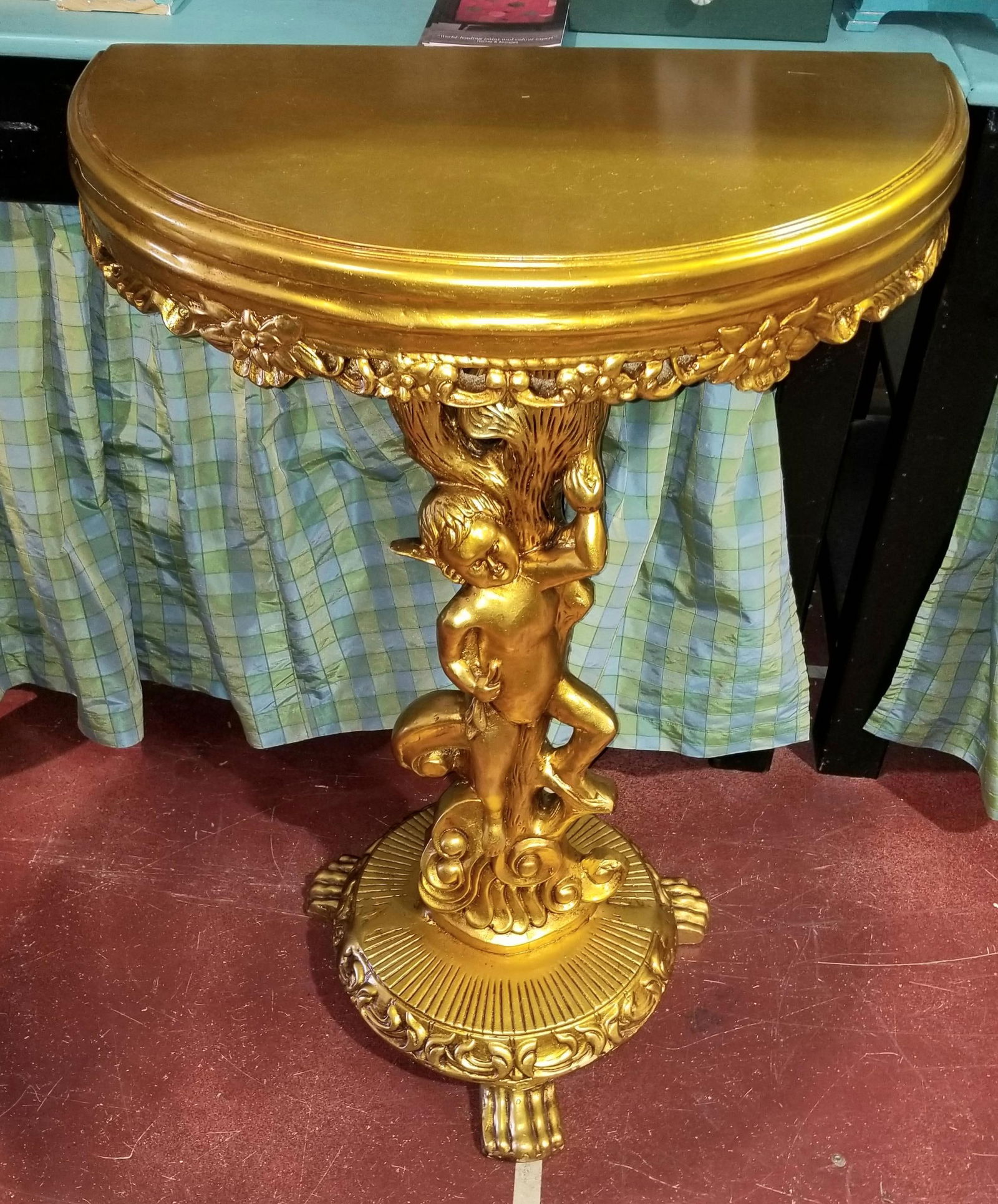 1980s Cherub Gilt Demilune Console Table - 2