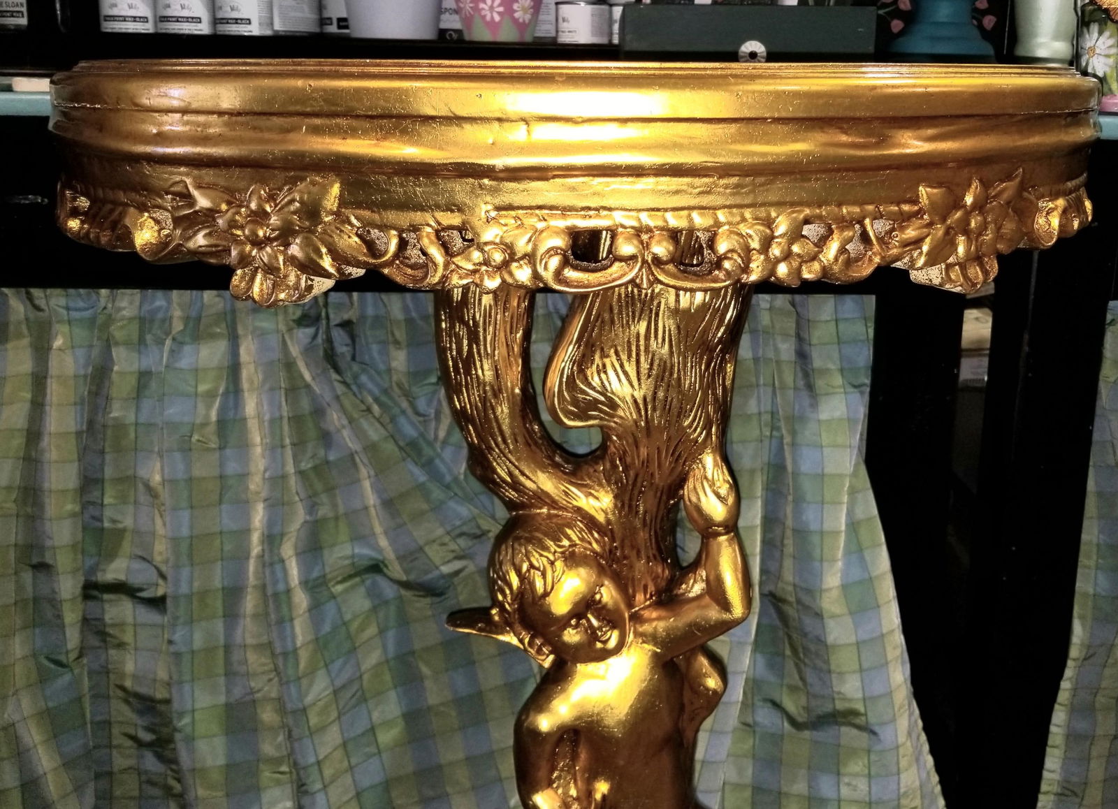 1980s Cherub Gilt Demilune Console Table - 3