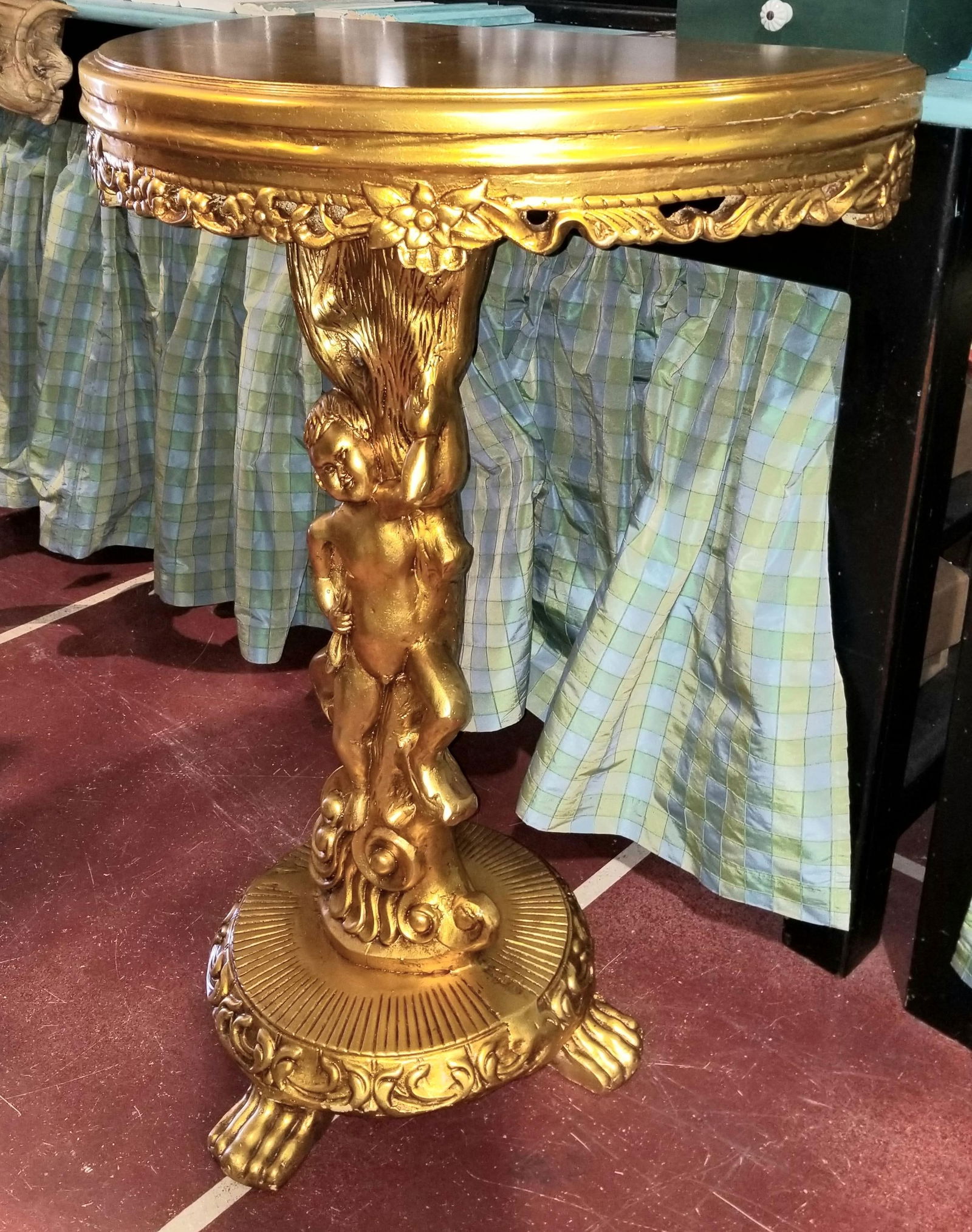 1980s Cherub Gilt Demilune Console Table - 5