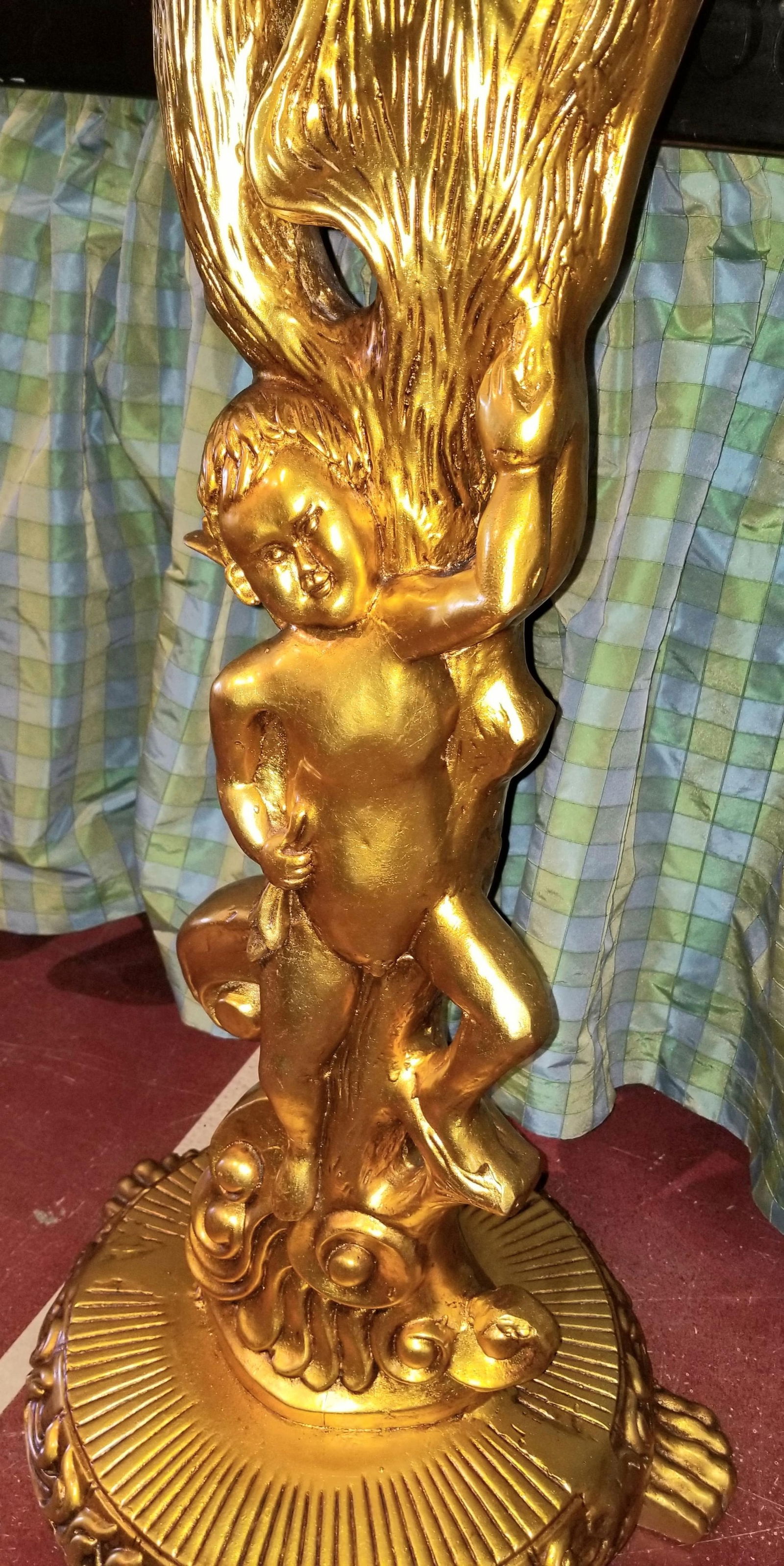 1980s Cherub Gilt Demilune Console Table - 7