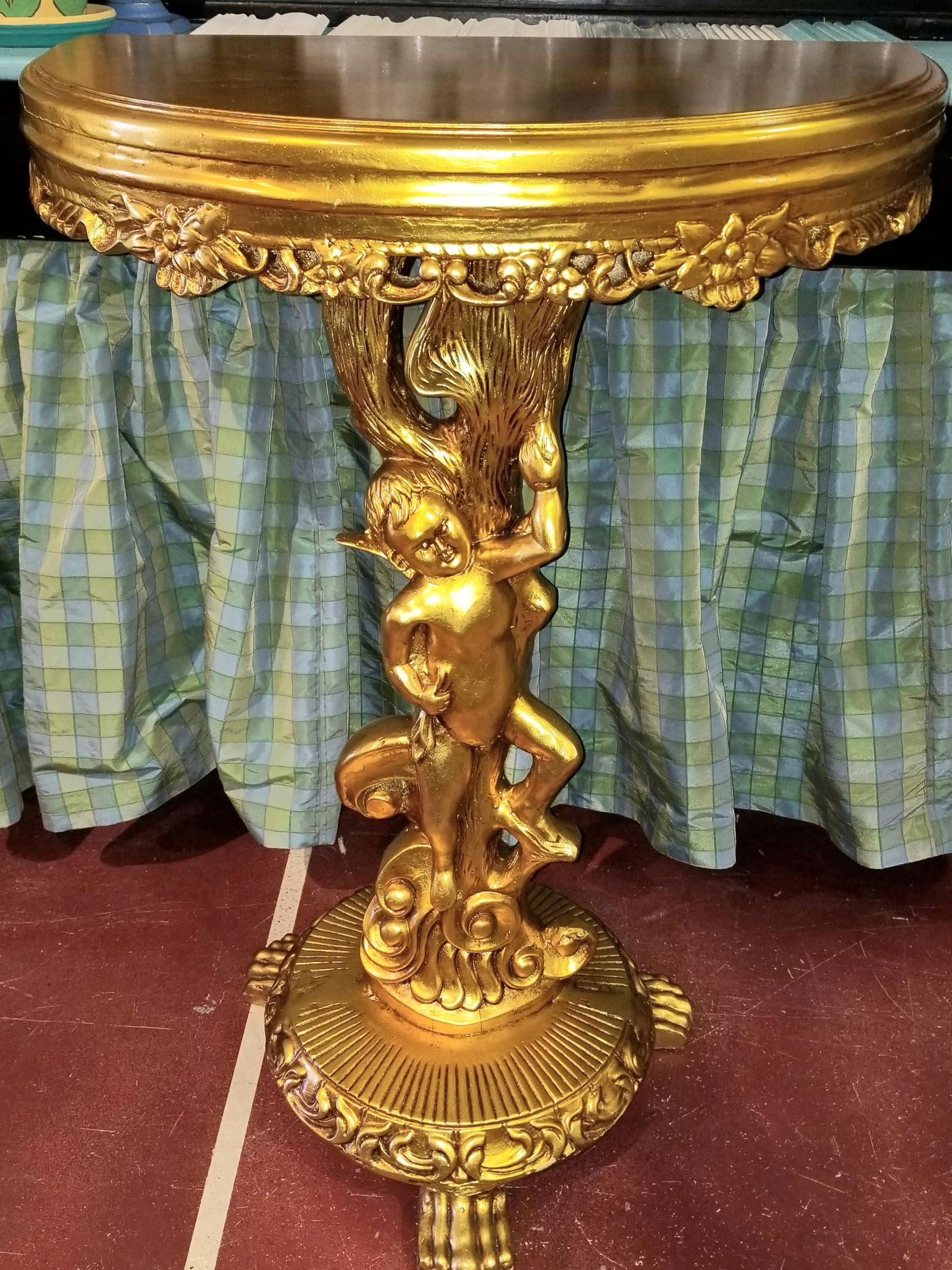 1980s Cherub Gilt Demilune Console Table - 8