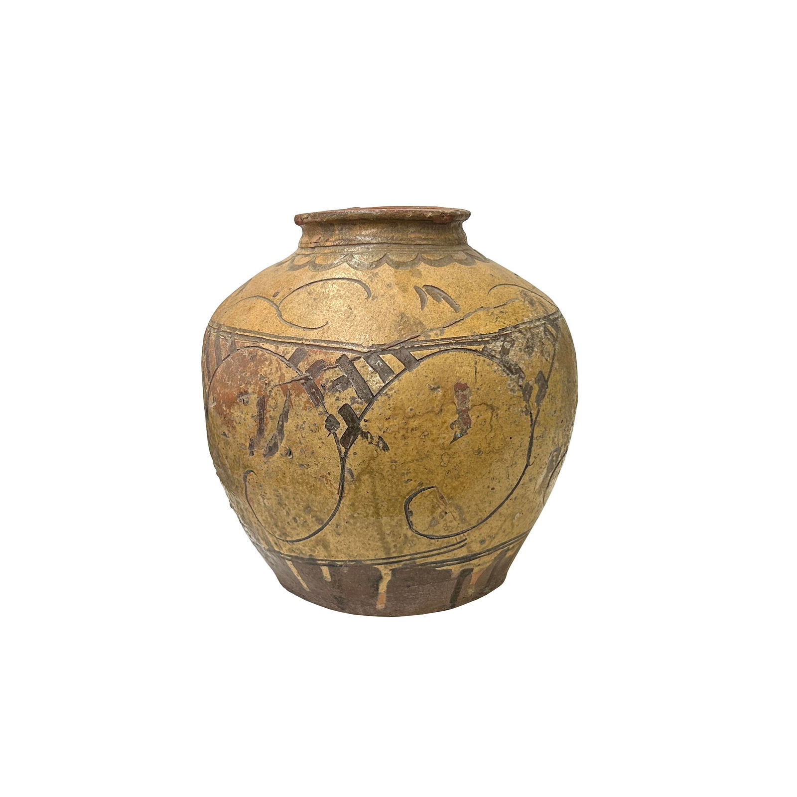 Vintage Earthy Beige Brown Village Rural Pottery Ceramic Pot Vase - 2