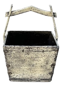 Vintage Rustic Off White Square With Handle Wood Bucket