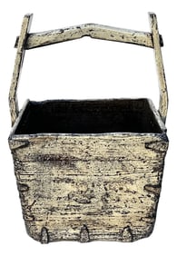 Vintage Rustic Gray White Square With Handle Wood Bucket