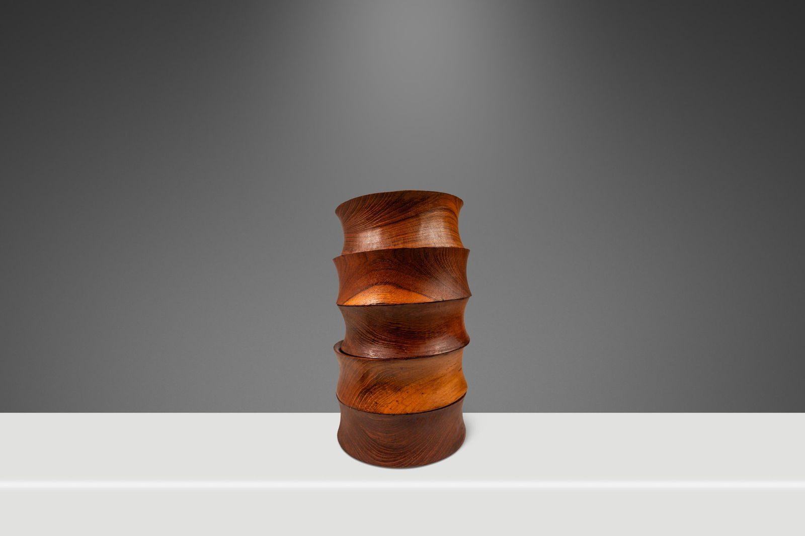 Set of 6 Mid-Century Organic Modern Wood-Turned Salad / Serving Bowls in Solid Burmese Teak, Circa 1 - 5